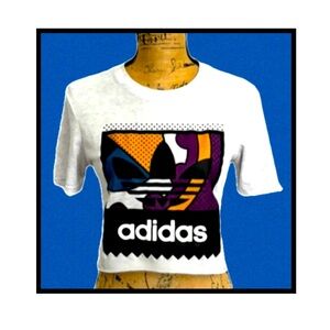 Adidas Graphic Crop Top - White, Black, Purple, Blue, Yellow
